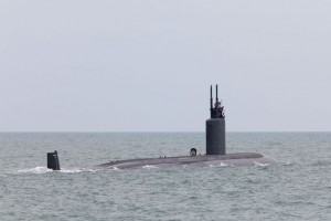 Nuclear submarine heads out to sea, Cape Canaveral, Florida
