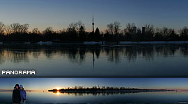 Black ice panorama, Toronto Outer Harbour, Toronto Islands