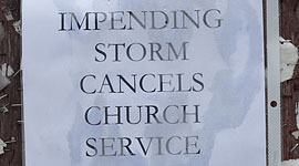 Impending storm cancels church service sign, Algonquin Island, Toronto Islands