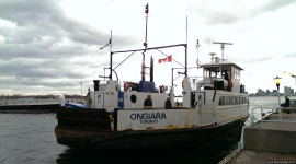 Ferry Ongiara side loading at ferry dock, Ward's Island, Toronto Islands