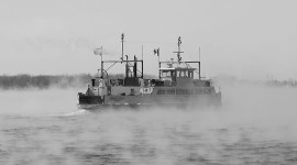 Ferry Ongiara in heavy steam, Inner Harbour, Toronto Islands