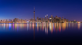 Toronto skyline panorama during earth hour 2016, Centre Island, Toronto Islands