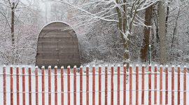Snow fence and Montessori shed, Ward's Island, Toronto Island