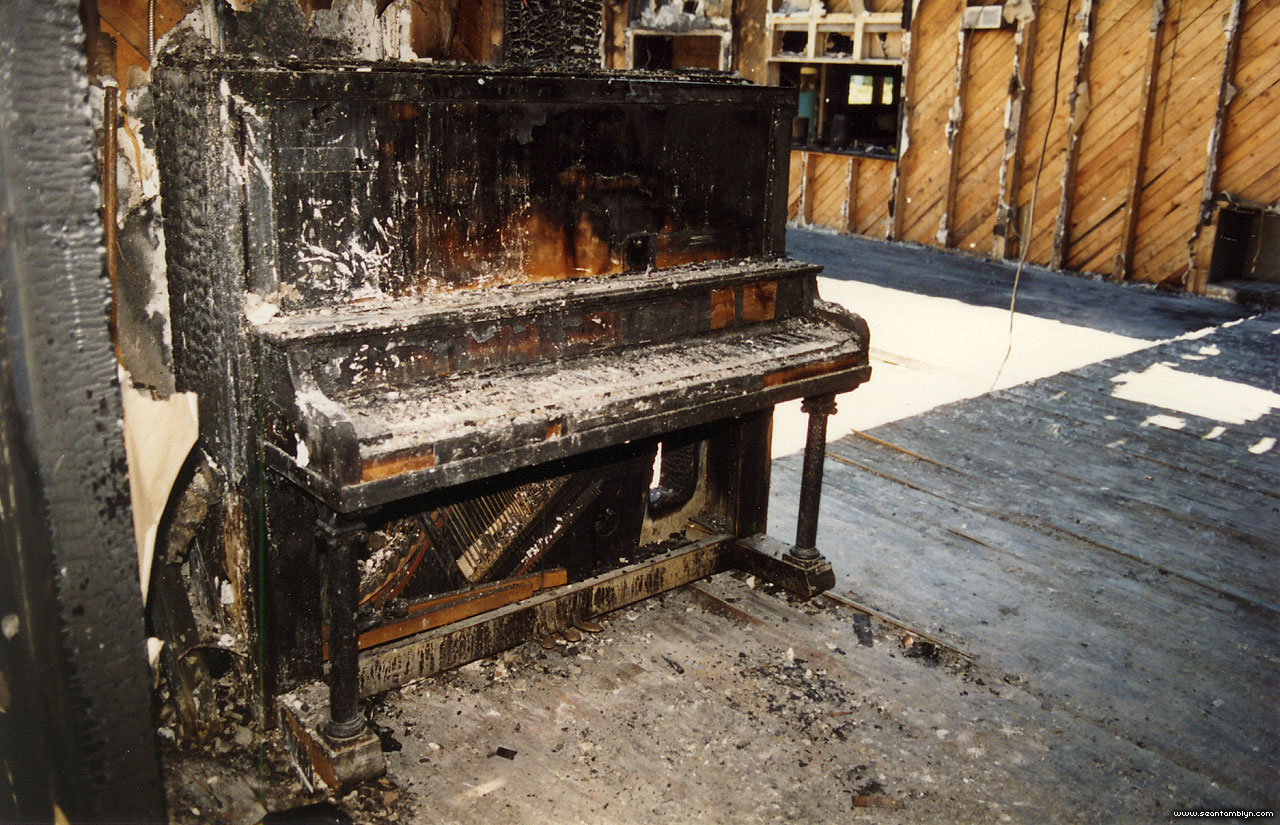 Fire scorched piano, AIA Clubhouse, Algonquin Island, Toronto Islands