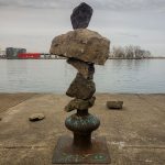 Rocks balanced on bollard, Eastern Gap, Ward's Island, Toronto Islans