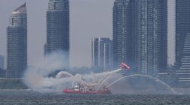 Lucas Oil Pitts buzzes the William Lyon Mackenzie fireboat, CIAS 2018, Canadian International Air Show 2018