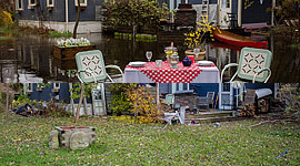 Table set for two during and after the Flood of 2017, Ward's Island, Toronto Islands